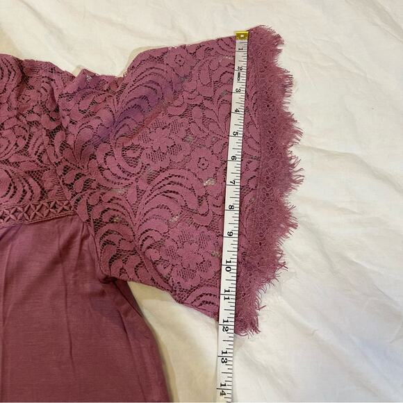 Amaryllis Womens Mauve Mock Neck Lace Yoke Butterfly Sleeve Blouse Top Size M - Picture 11 of 14